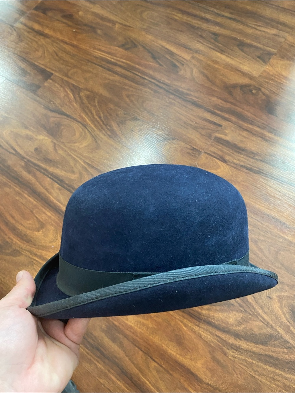 Vintage Classic BOWLER Derby Hat Top Cap Navy Genuine Beaver Fur 3X - Picture 4 of 7